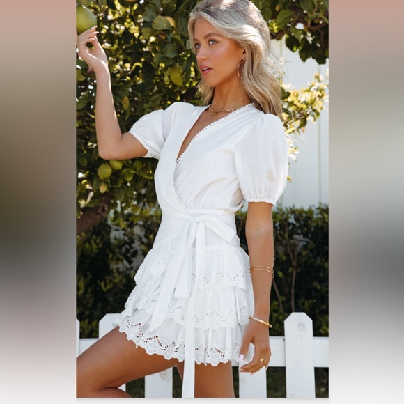 COTTON EYELET WRAP DRESS - OFF WHITE - Picture 2 of 7